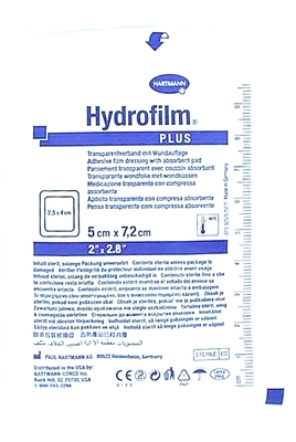 Повязка пленочная Hydrofilm Plus прозрачная с абсорбирующей подушечкой, 5 см х 7,2 см