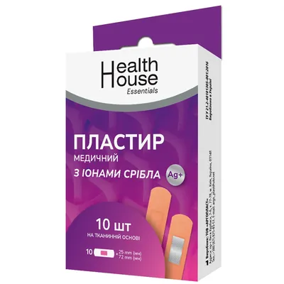 Пластир медичний Health House Essentials бактерицидний на тканинній основі іони срібла 25 мм х 72 мм, 10 штук