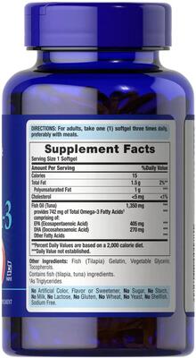 Омега-3 кошерная Puritan's Pride Kosher Omega-3 EPA DHA 742 мг, 60 капсул
