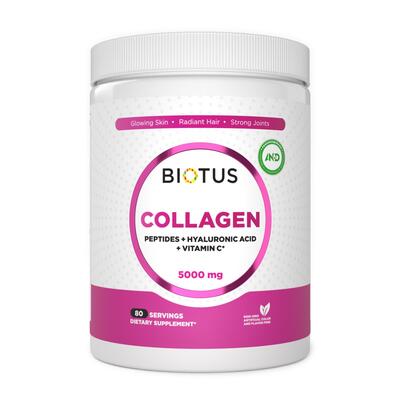 Морской коллаген Biotus Marine Sourced Collagen Peptid+Hyaluronic Acid с гиалуроновой кислотой и витамином С порошок 5000 мг по 400 г