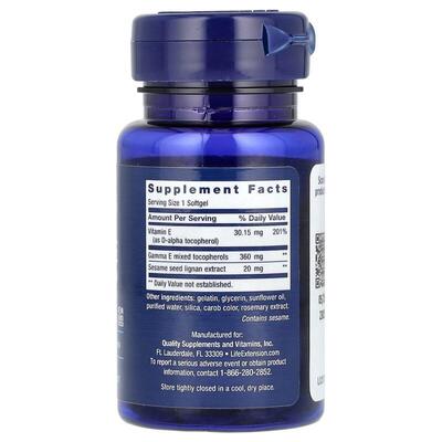 Гамма E смешанные токоферолы Life Extension Gamma E Mixed Tocopherols, 60 мягких желатиновых капсул