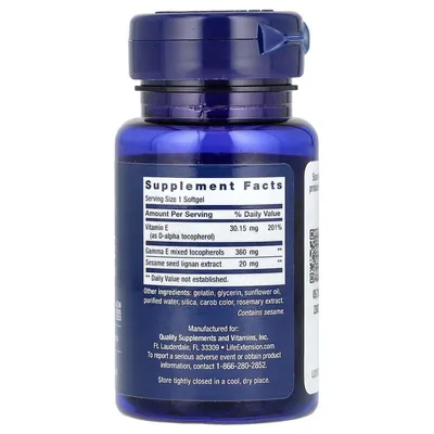 Гамма E змішані токофероли Life Extension Gamma E Mixed Tocopherols, 60 м'яких желатинових капсул