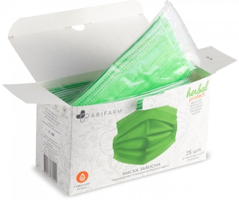 Маска защитная Abifarm Herbal Protect ароматическая, с эфирными маслами, 3-слойная, стерильная, 25 штук