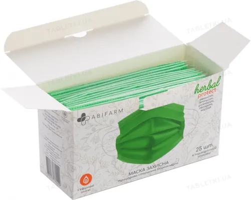 Маска захисна Abifarm Herbal Protect ароматична, з ефірними оліями, 3-шарова, стерильна, 25 штук
