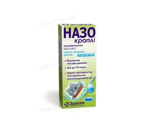 Назо краплі краплі наз., р-н, 0.25 мг/мл по 8 мл у флак.