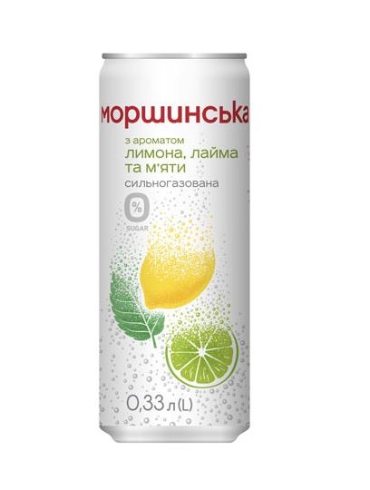Напиток безалкогольный Моршинська сильногазированный с ароматом лимона, лайма и мяты, ж/б 0,33 л