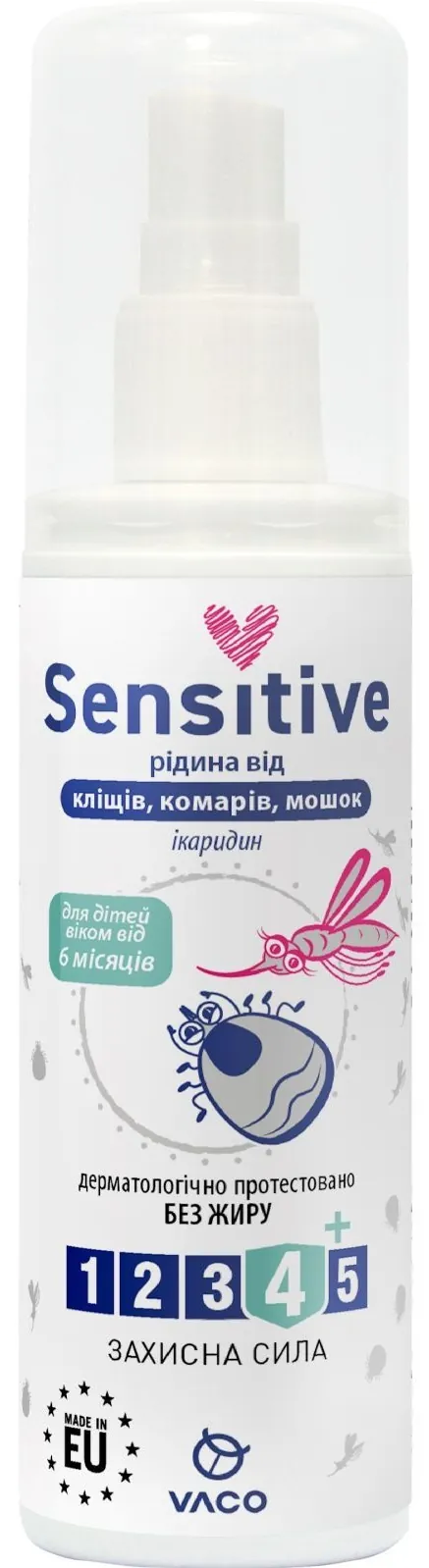 Спрей Vaco Sensitive від комарів, кліщів та мошок для дітей від 6 місяців, 80 мл