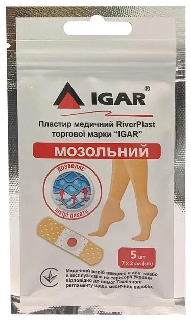 Пластир мозольний IGAR RiverPlast 7 см х 2 см, 5 штук