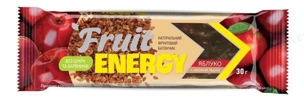 Батончик Fruit Energy натуральний фруктовий, яблуко + насіння льону, 30 г