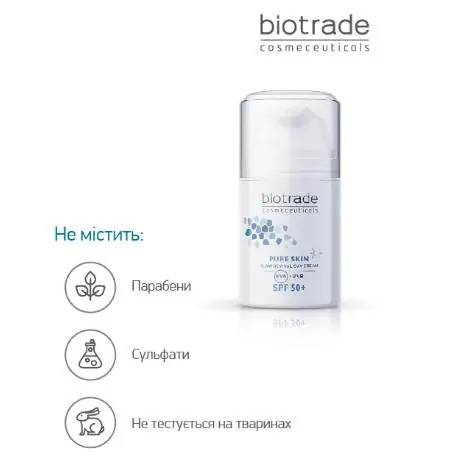 Крем для обличчя Biotrade Pure Skin SPF50 денний з гіалуроновою кислотою проти вікових змін і для ревіталізації шкіри, 50 мл