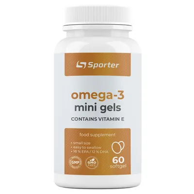 Риб'ячий жир Sporter Omega 3 mini gels plus Vit E, 60 м'яких гелевих капсул