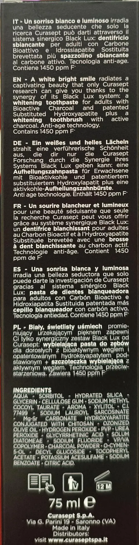 Набір Curasept Luxury Whitening Black Зубна паста 75 мл + щітка