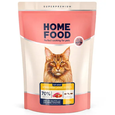 Корм сухий для дорослих котів великих порід Home Food телятина з лососем та в'яленими томатами, 1,6 кг