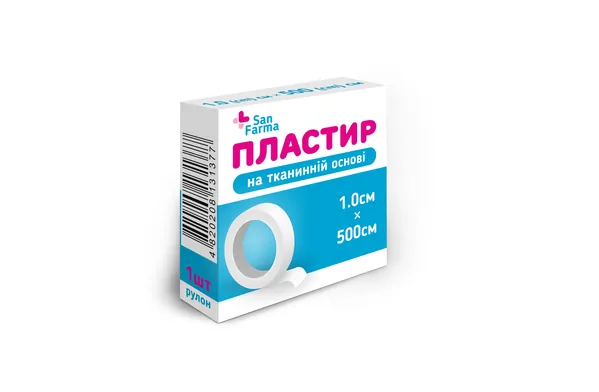Пластир медичний San Farma на тканинній основі 1 см х 500 см, рулон, 1 штука