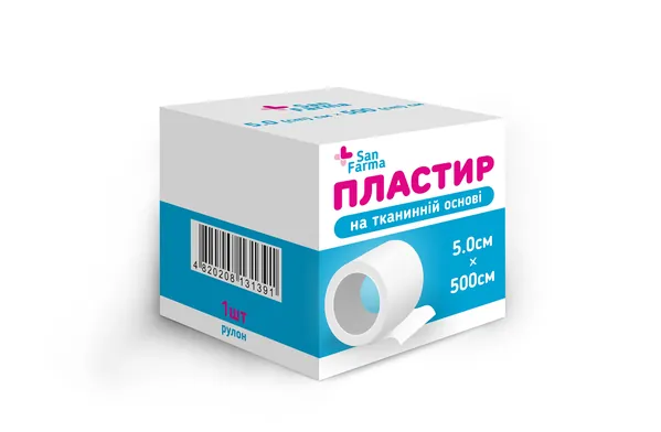 Пластир медичний San Farma на тканинній основі 5 см х 500 см, рулон, 1 штука
