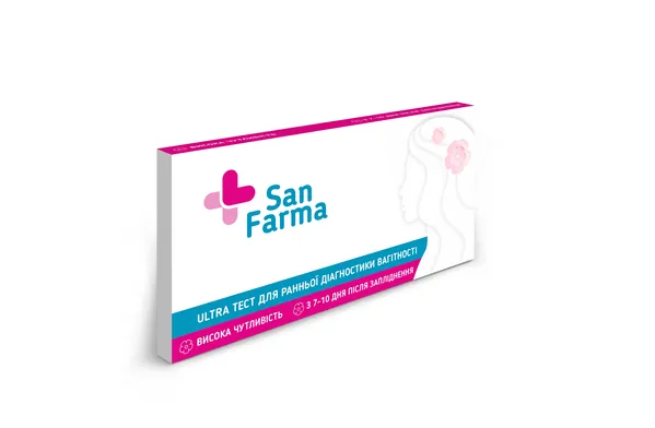 Тест-смужка San Farma Ultra для раннього визначення вагітності з 7-10 дня після запліднення, 1 штука