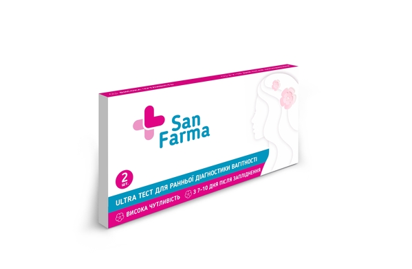 Тест-полоска San Farma для раннего определения беременности, 2 штуки