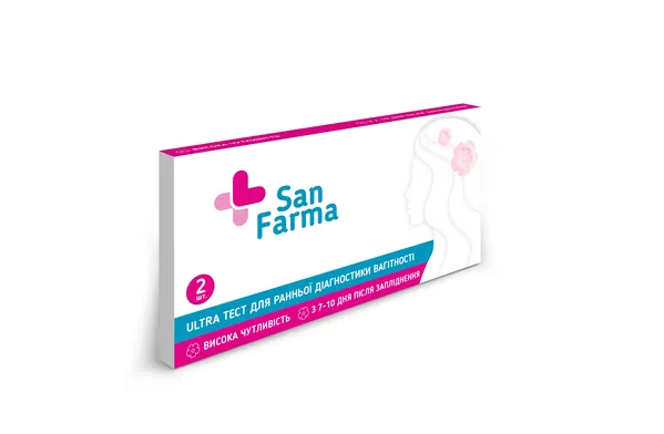 Тест-смужка San Farma Ultra для раннього визначення вагітності з 7-10 дня після запліднення, 2 штуки