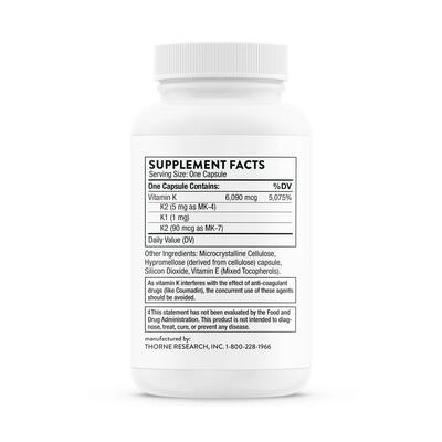 Витамин К Thorne Research Vitamin K (3-K Complete), 60 капсул
