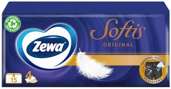 Хусточки паперові Zewa Softis Original 4 шари, 10 шт х 15 уп