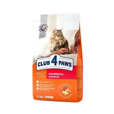 Корм сухий Club 4 Paws для дорослих кішок, контроль виведення шерсті Преміум, 5 кг