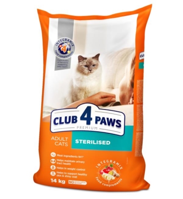 Корм сухий Club 4 Paws для дорослих стерилізованих кішок Преміум з куркою, 14 кг