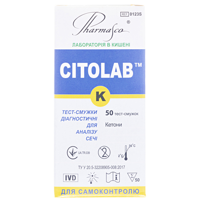 Тест-полоски Citolab K для определения кетонов (ацетона) в моче, 50 штук