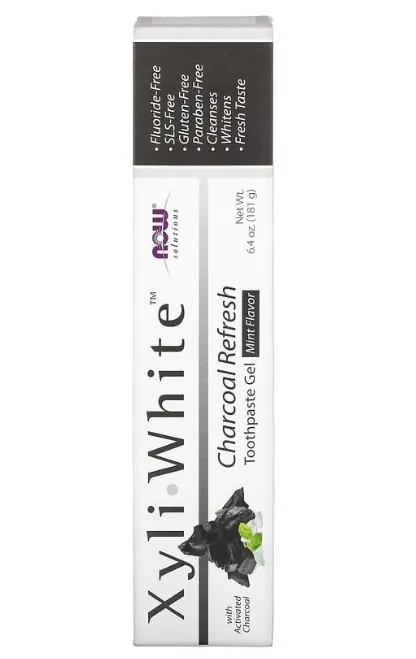 Зубна гель-паста Now Solutions Xyli White з деревним вугіллям м'ята, 181 г