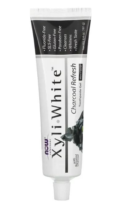 Зубна гель-паста Now Solutions Xyli White з деревним вугіллям м'ята, 181 г