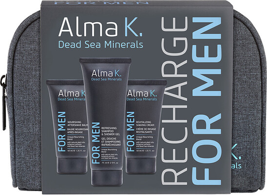 Набор Alma K. Recharge For Men дорожный (гель для душа 75 мл + крем для бритья 40 мл + бальзам после бритья 40 мл)