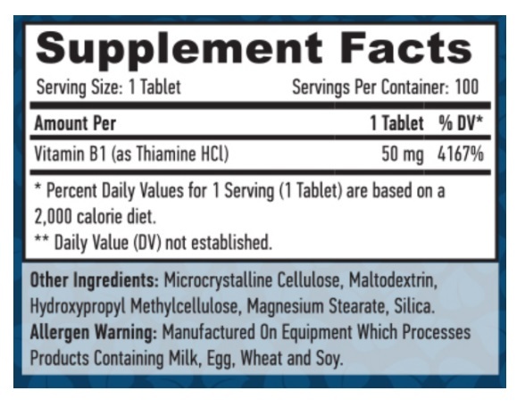 Витамин B-1/Тиамин Haya Labs B-1/Thiamine 50 мг таблетки №100