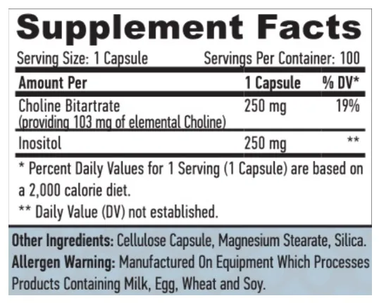 Холін та Інозитол Haya Labs Choline & Inositol 500 мг капсули №100