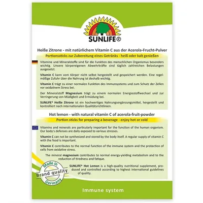 Вітаміни Sunlife Heibe Zitrone Sticks напій гарячий порошок по 4 г №20 у стіках