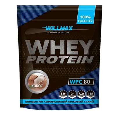 Протеїн сироватковий концентрат Willmax Whey Protein WPC 80, кокос, 920 г