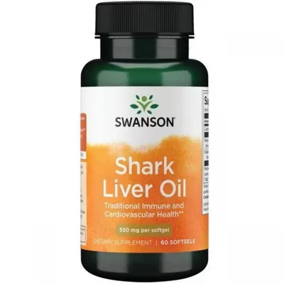 Олія печінки акули Swanson Shark Liver Oil 550 мг, 60 гелевих капсул