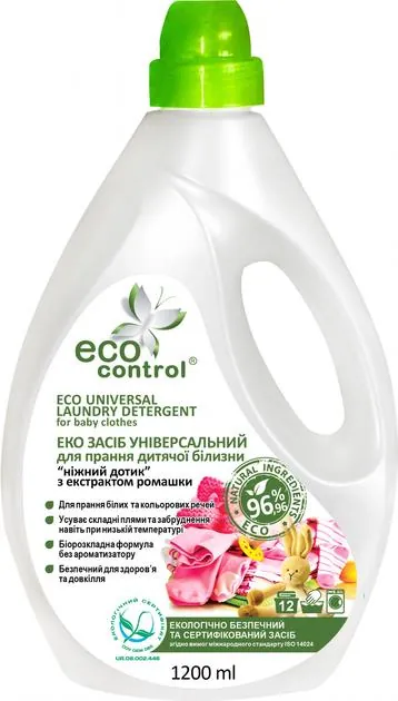 Засіб для прання дитячої білизни Eco Control Ніжний дотик з екстрактом ромашки, 1200 мл