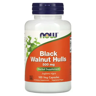 Чорний горіх NOW Black Walnut Hulls 500 мг вег. капсули №100