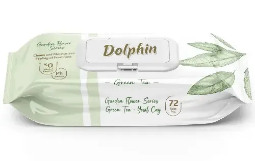 Серветки вологі Dolphin Green Tea, з клапаном, 72 шт