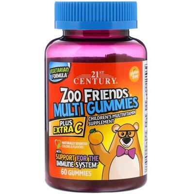 Мультивітаміни для дітей 21st Century Zoo Friends Multi Gummies plus Extra C, 60 жувальних таблеток