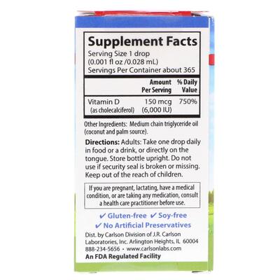 Вітамін Д3 Carlson Labs Vitamin D3 6000 МО, 10,3 мл