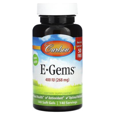 Вітамін Е Carlson Labs E-Gems Natural Vitamin E 268 мг (400 МО), 140 гелевих капсул