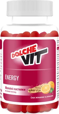 Желейні пастилки Dolche Vit Енергія на основі пектину зі смаком женьшеню і апельсину №60