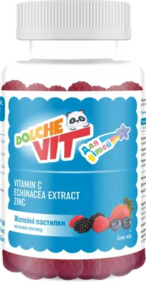 Желейні пастилки Dolche Vit з вітаміном С, екстрактом ехінацеї та цинком на основі пектину для дітей, зі смаком ягід №60