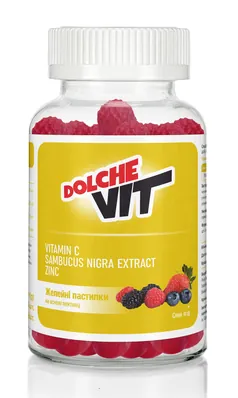 Желейні пастилки Dolche Vit з вітаміном С, екстрактом бузини та цинком на основі пектину, зі смаком ягід №60