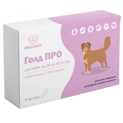 Голд ПРО DRUG4PETS капли от блох, клещей и глистов для собак весом 25-40 кг, 1 пипетка по 4 мл