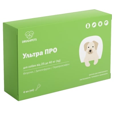 Ультра ПРО DRUG4PETS капли от блох и клещей для собак весом 25-40 кг, 1 пипетка по 4 мл