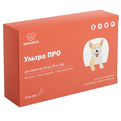Ультра ПРО DRUG4PETS капли от блох и клещей для собак весом 10-25 кг, 1 пипетка по 2 мл