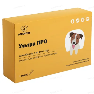 Ультра ПРО DRUG4PETS краплі від бліх і кліщів для собак вагою 4-10 кг, 1 піпетка по 1 мл