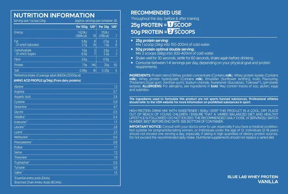 Протеїн сироватковий змішаний USN Blue Lab 100% Whey ваніль, 476 г