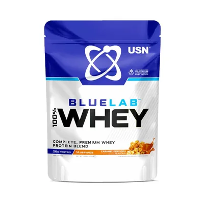 Протеїн сироватковий змішаний USN Blue Lab 100% Whey карамель-попкорн, 476 г